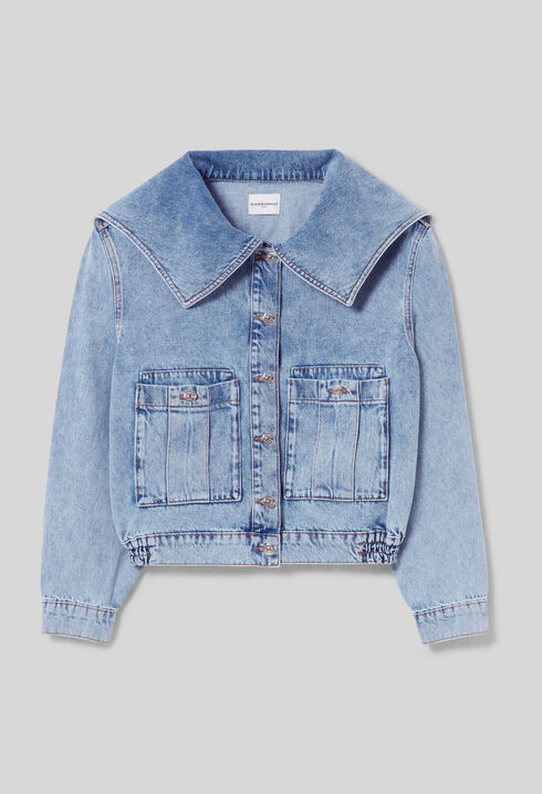 Jeansjacke mit Kontrastn&auml;hten