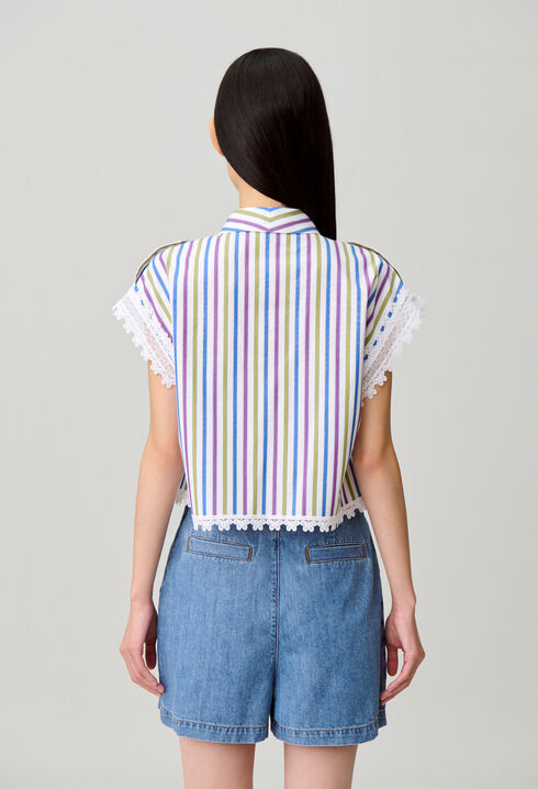 Gestreifte Bluse mit Spitze