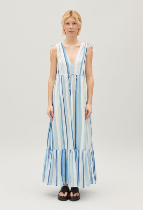 Langes Kleid mit Streifen-Design in Blau