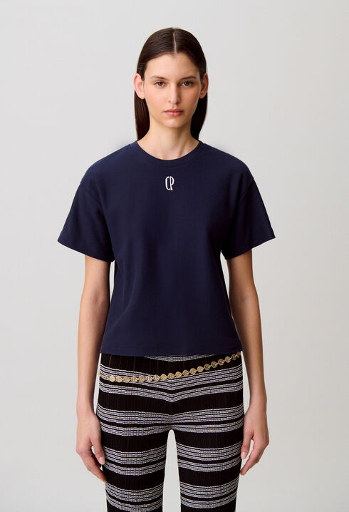 Besticktes Baumwoll-T-Shirt