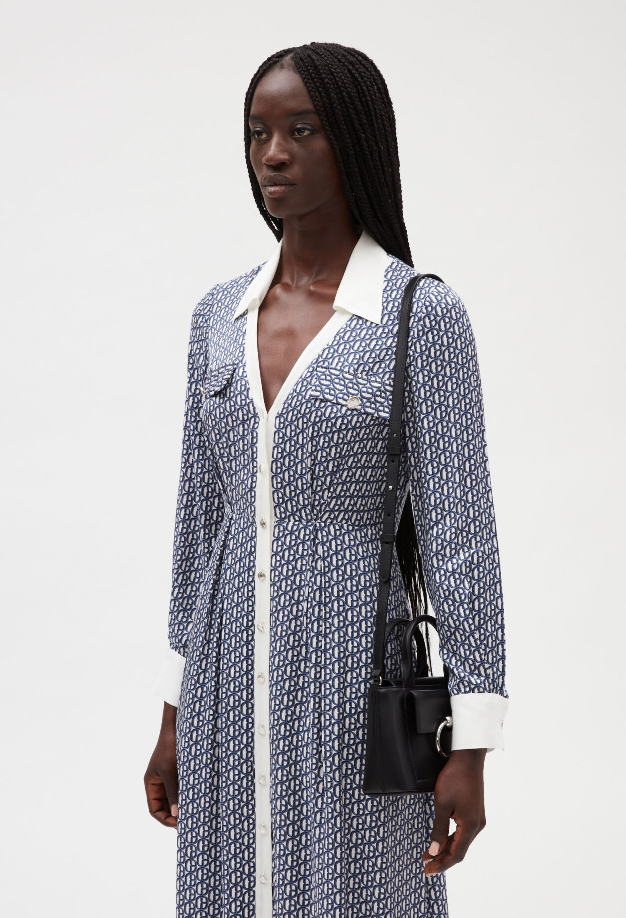 Halblanges Monogramm-Kleid, blau
