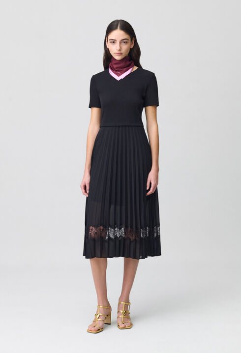 Twist Zweifarbige Midikleid  schwarz