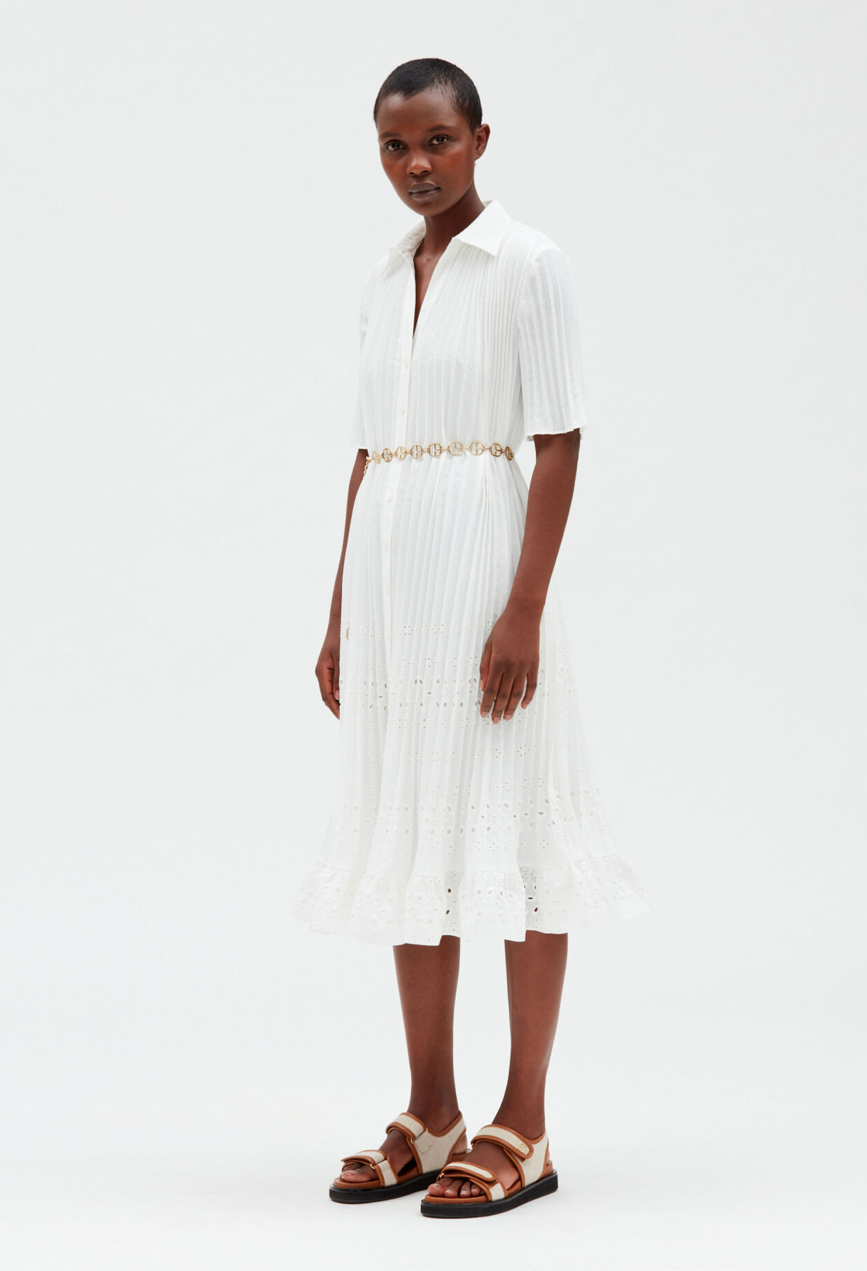 Plissiertes Midikleid, ecru