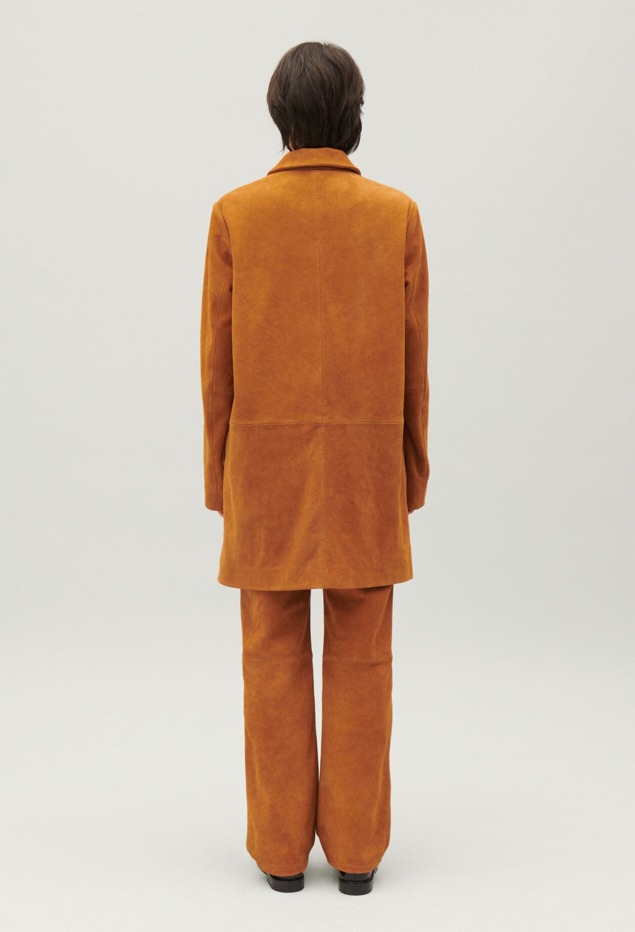 Gerader Mantel Suèdeleder Dunkelbeige