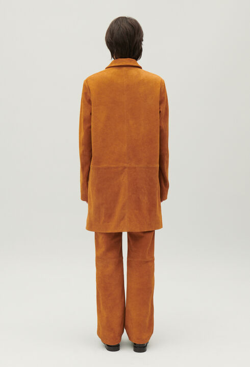 Gerader Mantel Suèdeleder Dunkelbeige