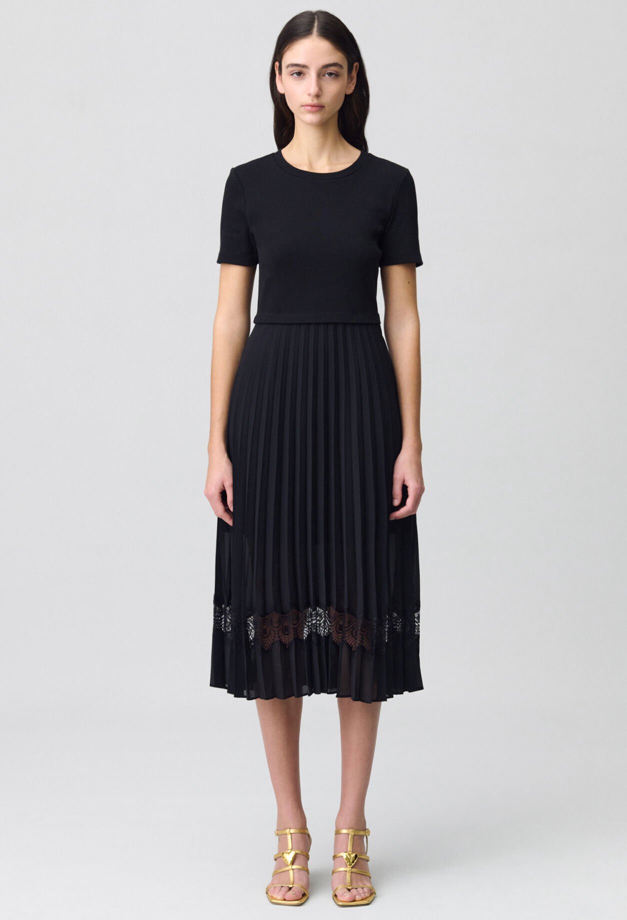 Twist Zweifarbige Midikleid  schwarz
