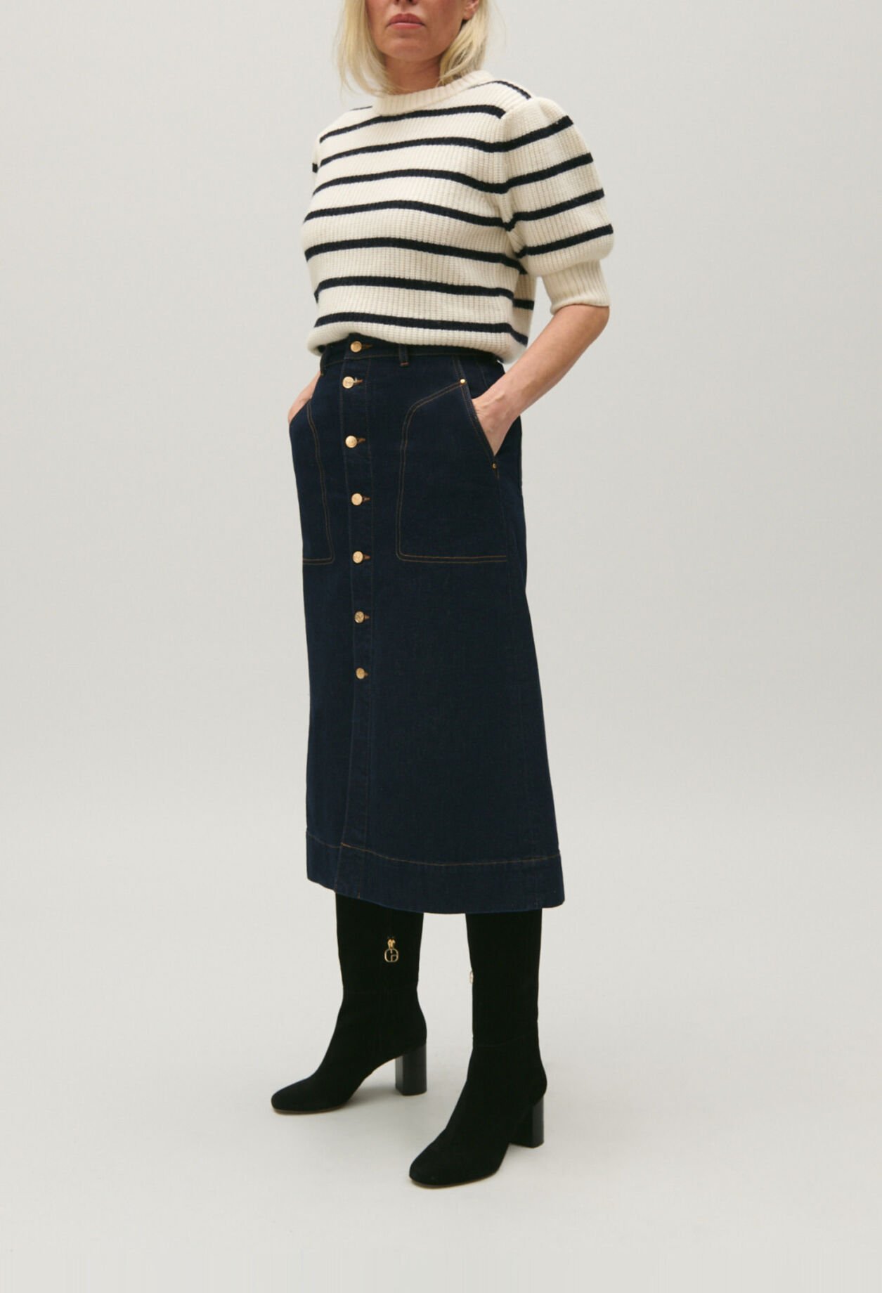 Blauer mittellanger Jeans-Rock