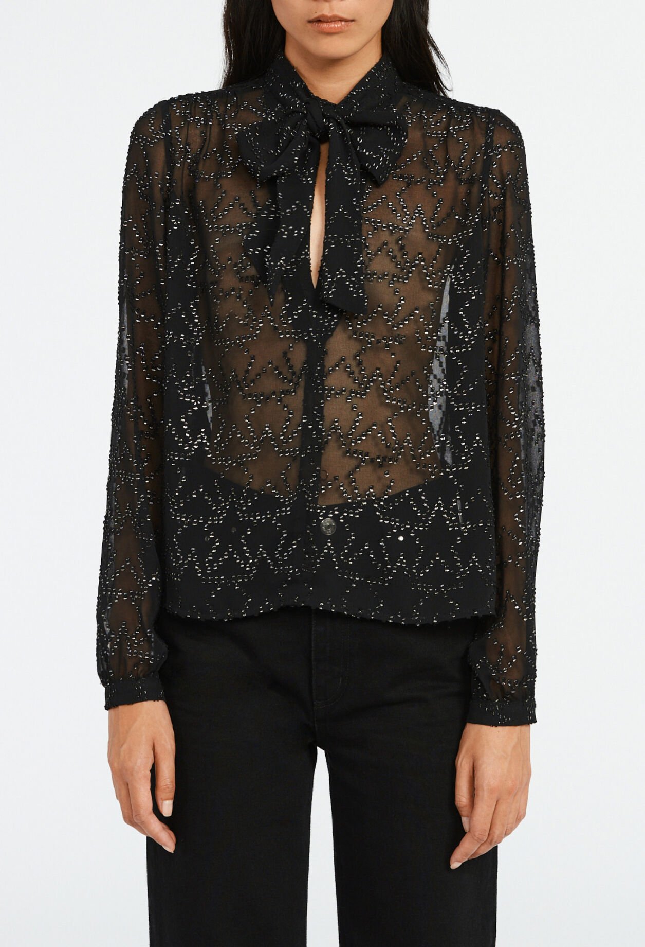 Bluse mit Sterne und Lavalierkragen