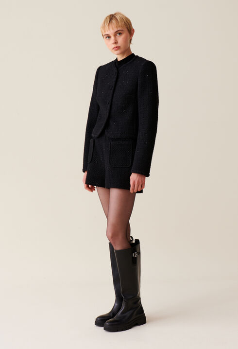 Schwarze Tweedjacke gerade