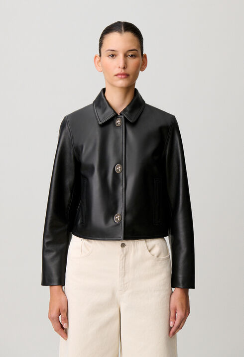Kurze schwarze Lederjacke