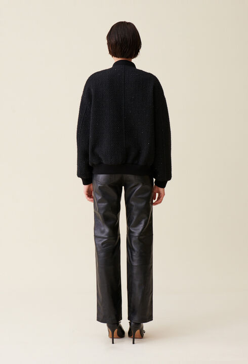 Schwarze Tweed-Bomberjacke