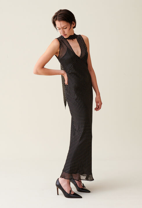 Langes transparentes Kleid Punkten