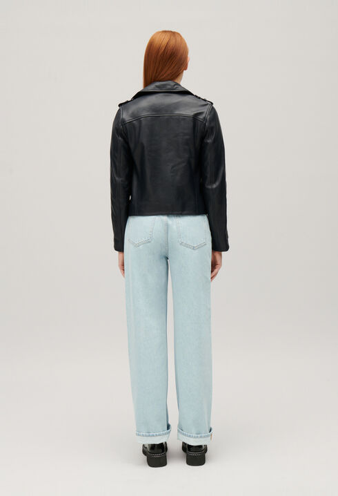 Marineblaue Jacke aus Glattleder