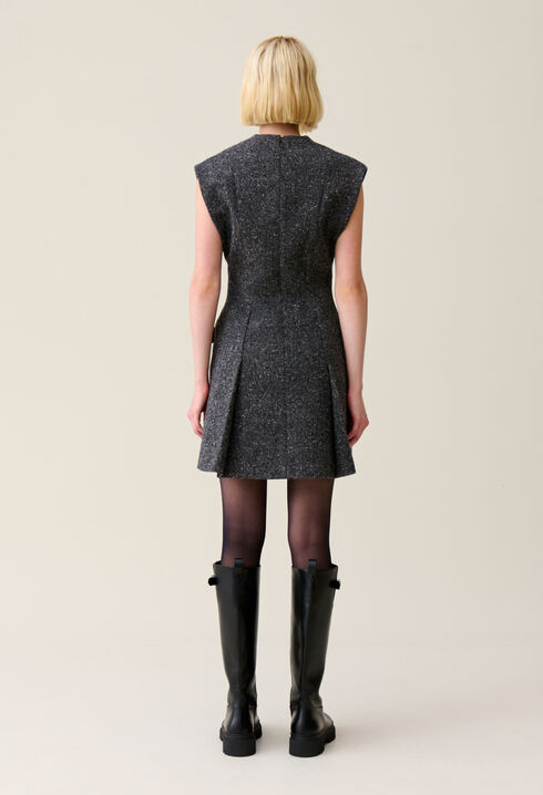Graues tailliertes Tweed-Kleid