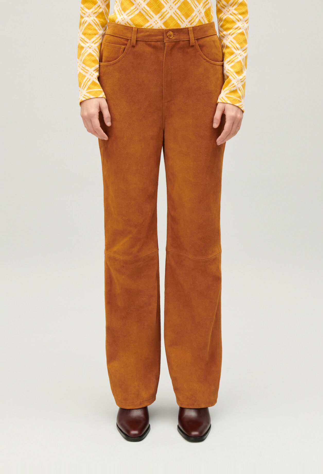 Hose Su&egrave;deleder Dunkelbeige