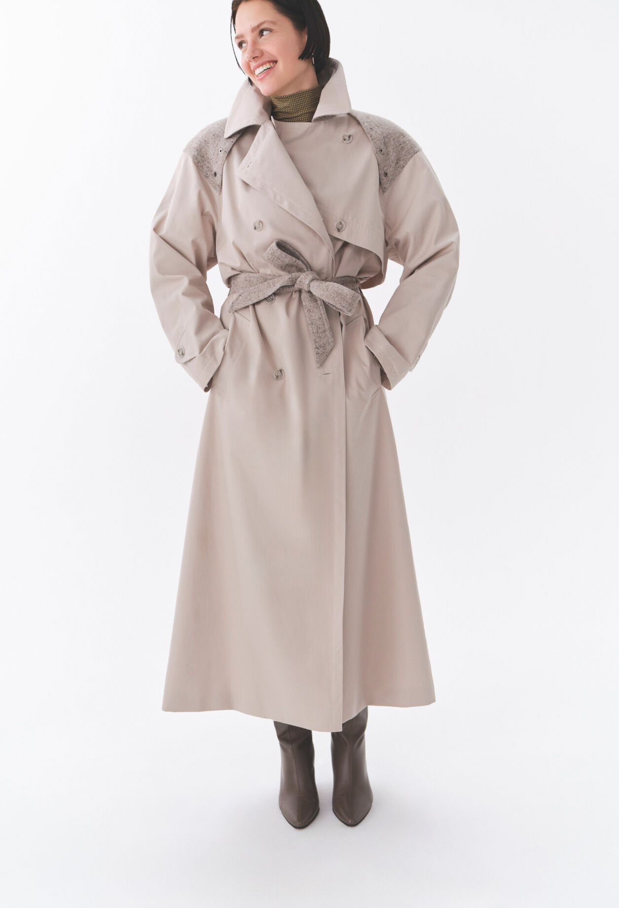 Langer Trenchcoat Mixed-Material