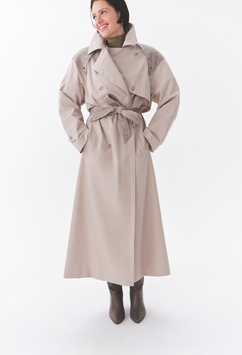 Langer Trenchcoat Mixed-Material