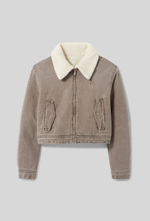 Denimjacke mit Kunstfell