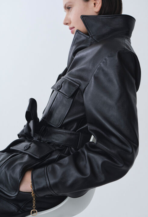 Leder-Trenchcoat mit Revers
