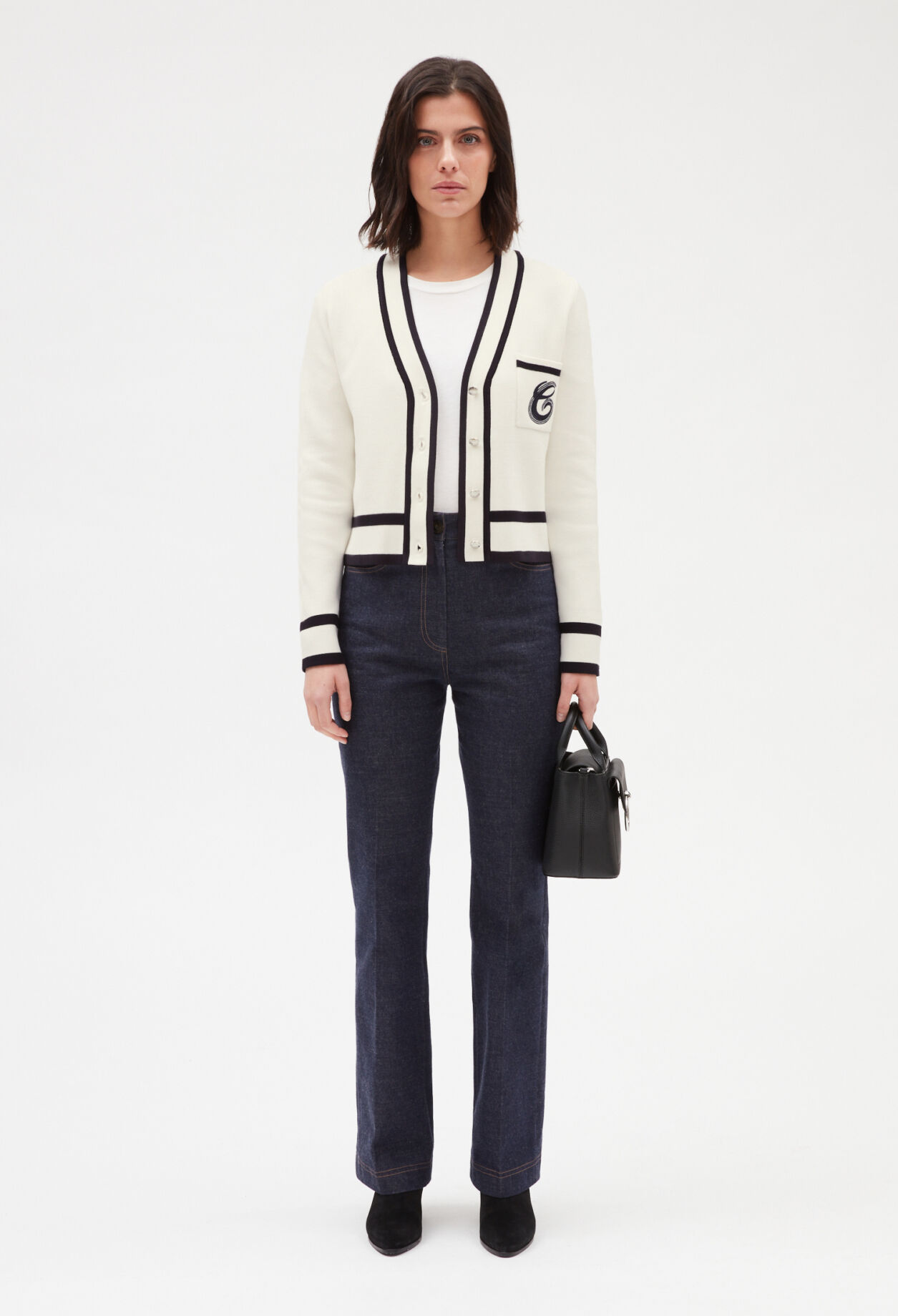 Cardigan, bestickte Tasche, zweifarbig