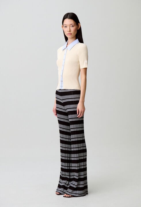 Gestreifter Cardigan, Materialmix