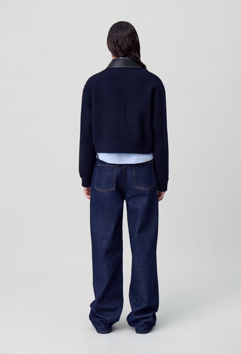 Jacke aus Wolle Kunstlederkragen