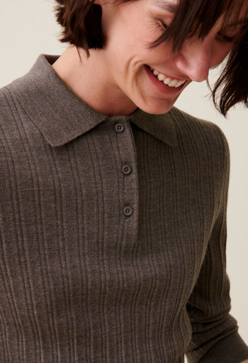 Gerippter Polopullover