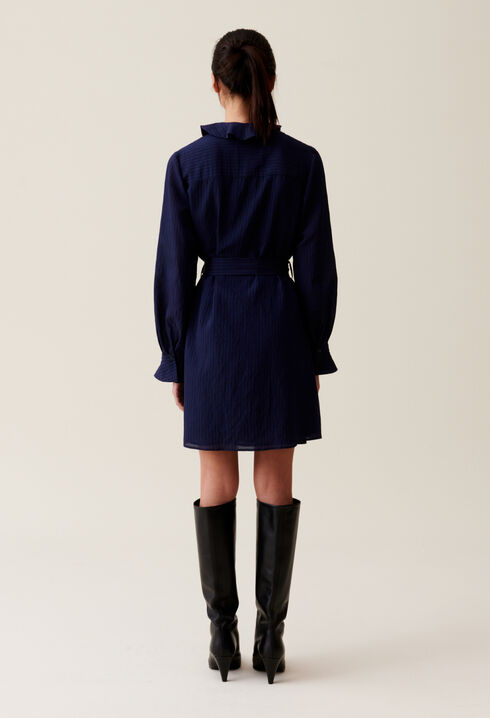 Gestreiftes Kleid Rüschen Blau