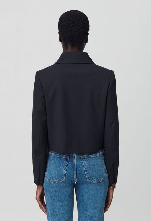 Schwarze Wollmischung Boxjacke