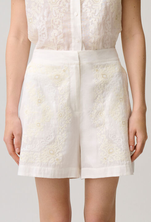 Bestickte Baumwoll-Ramie-Shorts