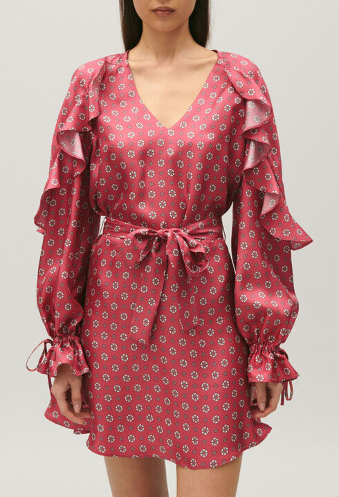 Kurzes Satin-Kleid mit Druckmotiv