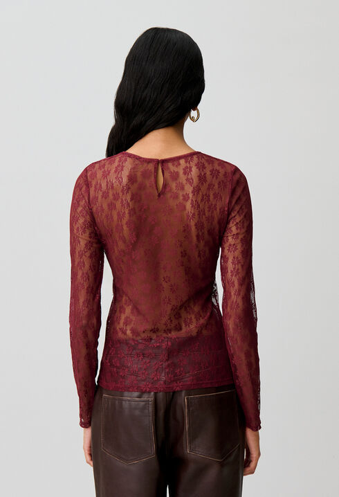 Tailliertes Langarm-Spitzenshirt