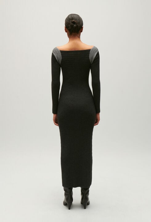 Langes Strickkleid, grau meliert
