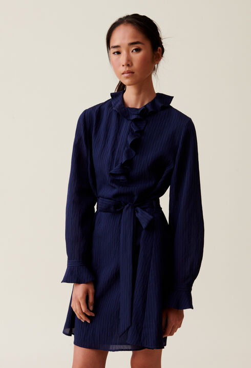 Gestreiftes Kleid Rüschen Blau
