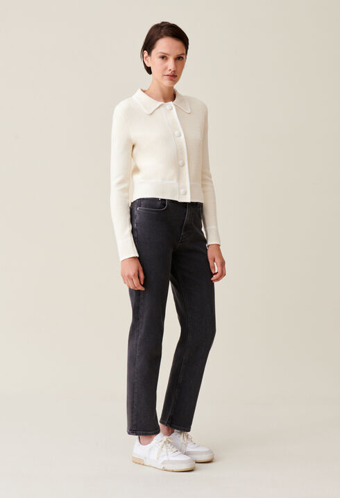 Melierte Strickjacke mit Einfassungen