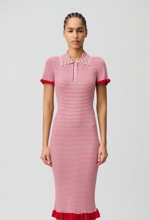 Langes gestreiftes Strickkleid