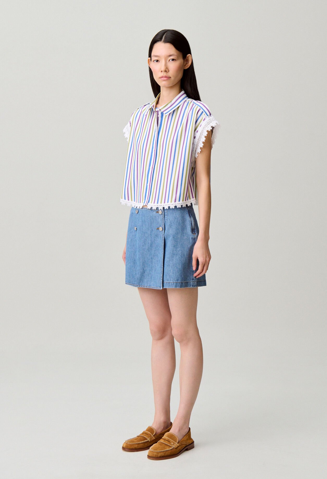 Gestreifte Bluse mit Spitze