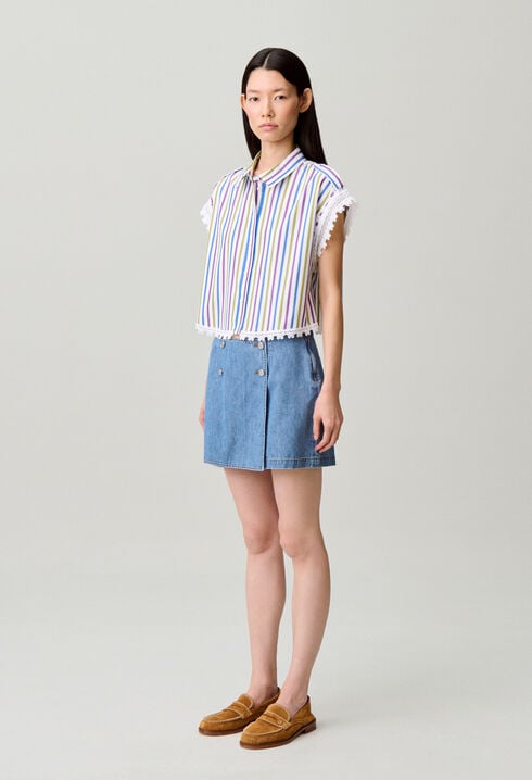 Gestreifte Bluse mit Spitze