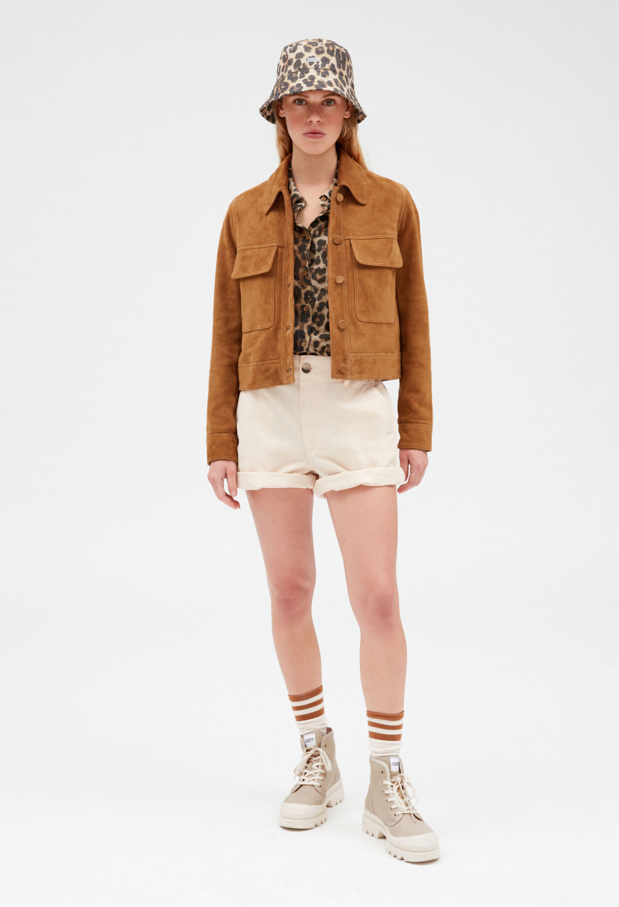 Kurze Velourslederjacke, camel