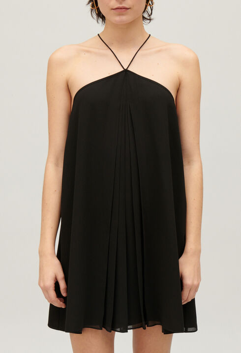 Plissiertes, kurzes Kleid Schwarz
