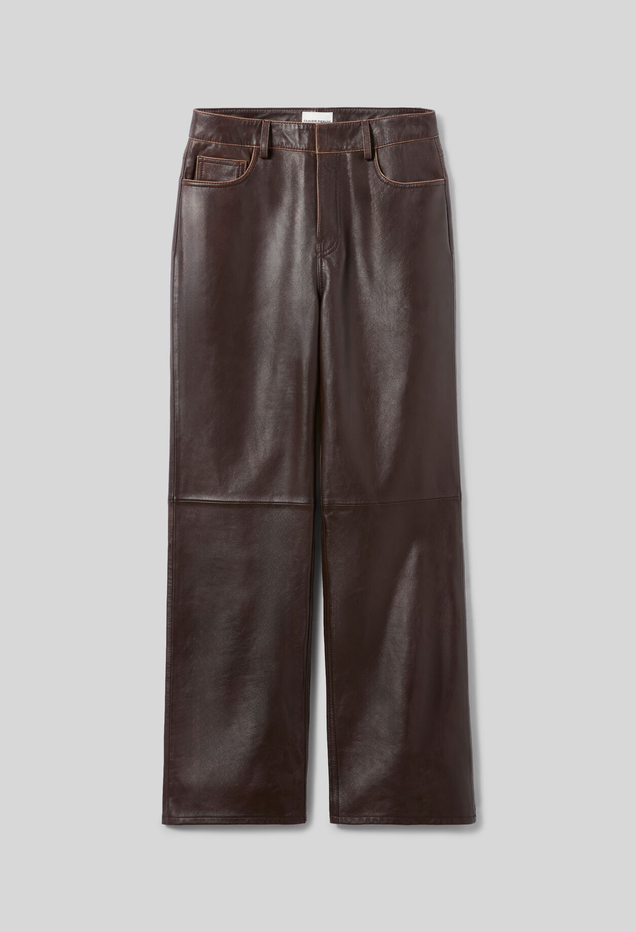 Gerade Lederhose mit Goldknopf