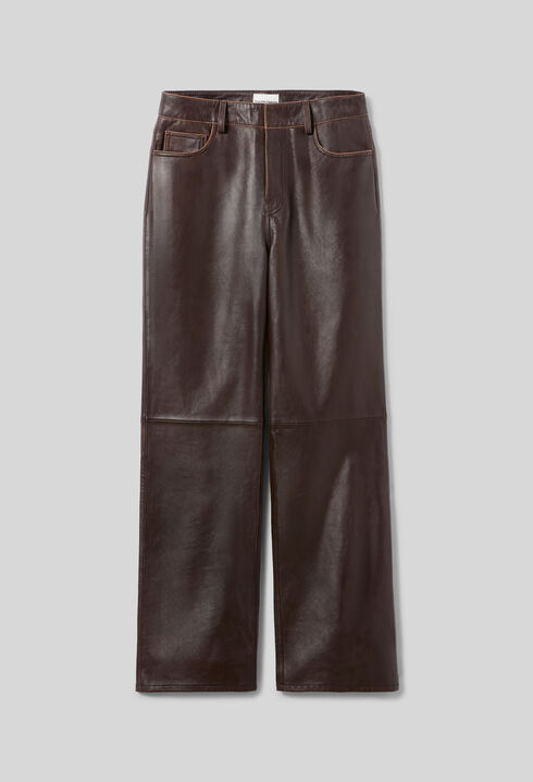 Gerade Lederhose mit Goldknopf