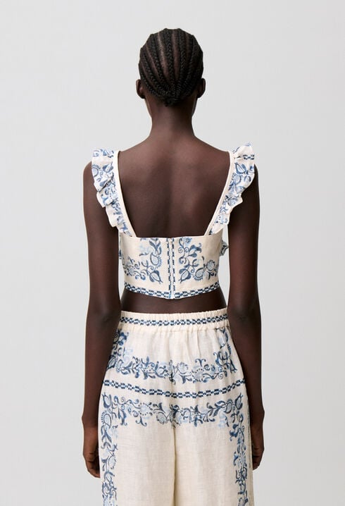 Leinen-Bustier mit Volants