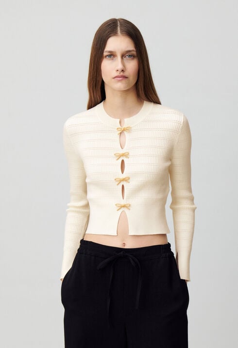 Feinstrickpullover mit Schleifen