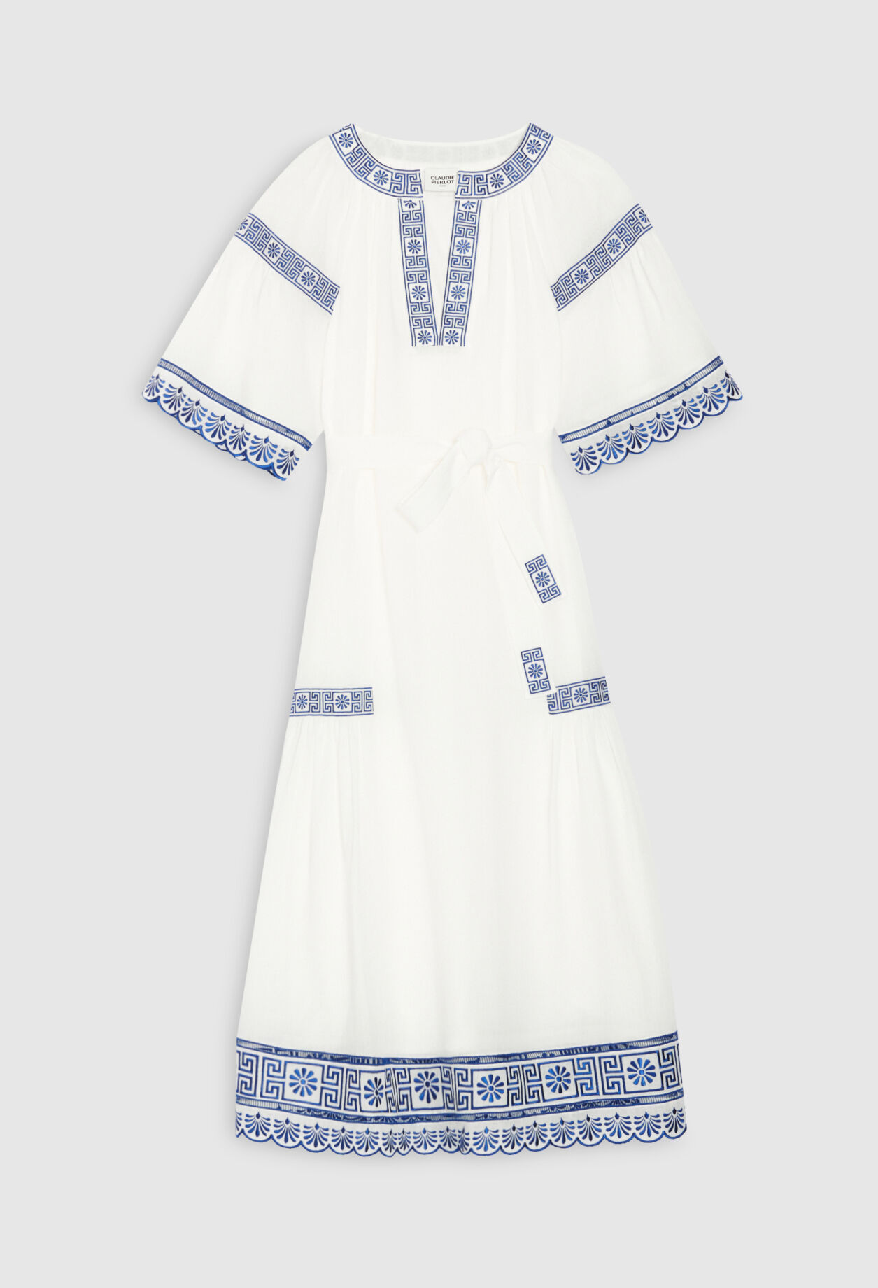 Besticktes Midikleid, ecrufarben