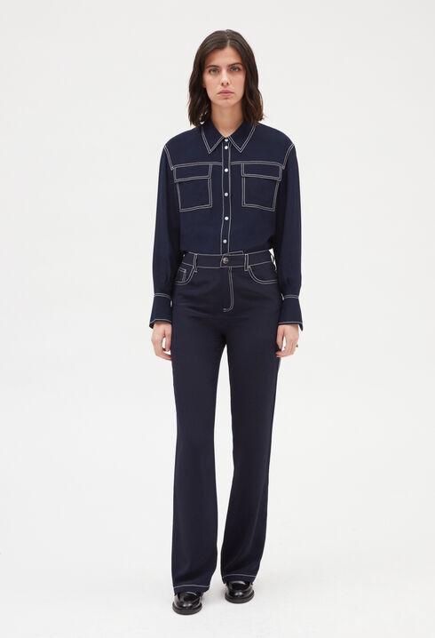 Seidenhemd mit langen Ärmeln, blau