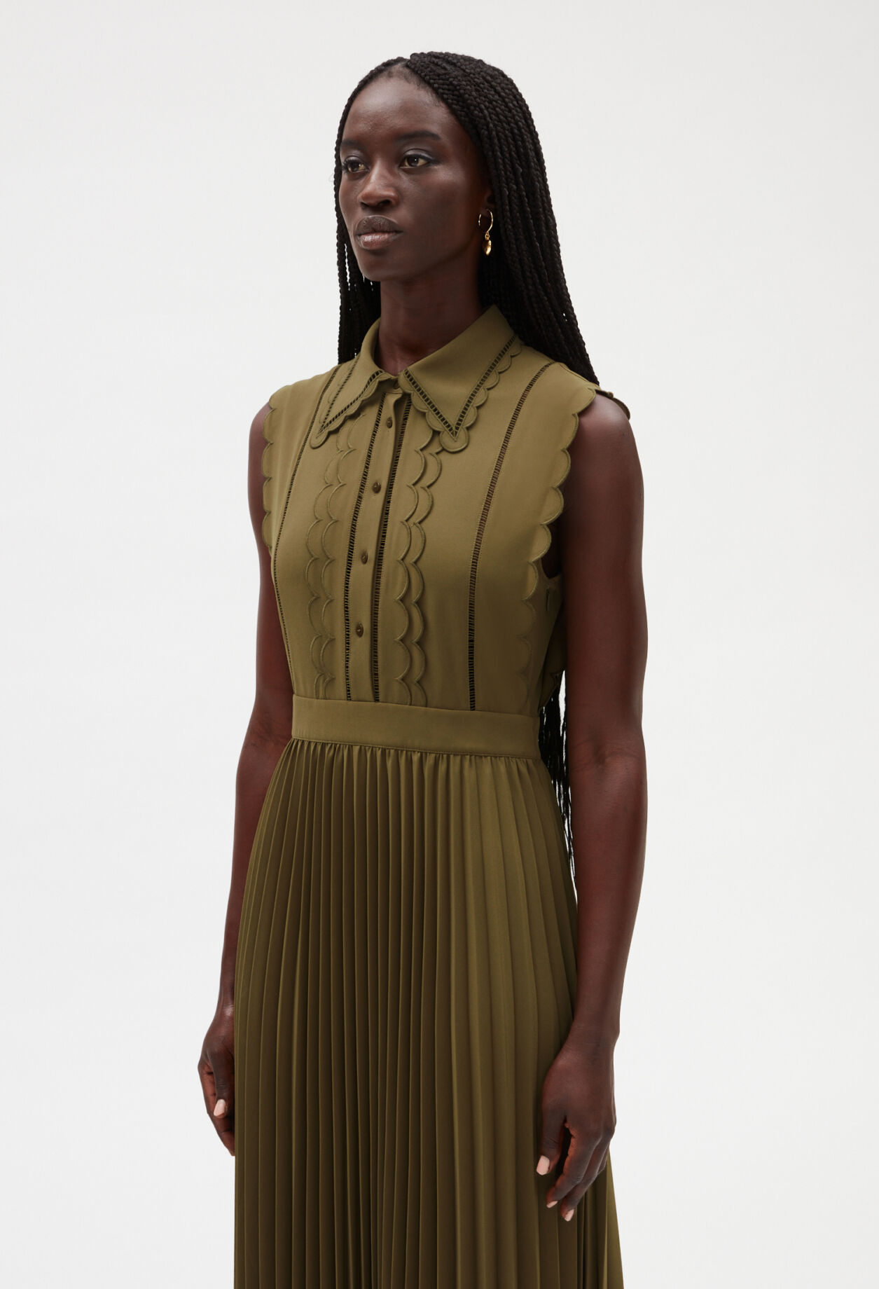 Langes fließendes Kleid in Khaki