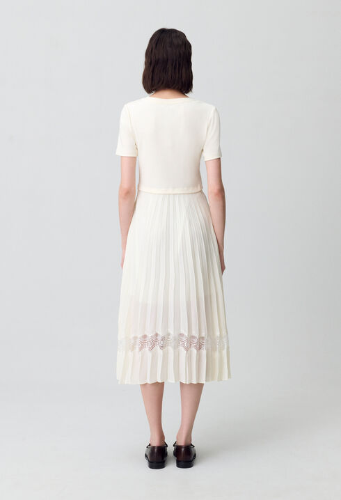 Twist Zweifarbige Midikleid  elfenbein