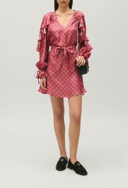 Kurzes Satin-Kleid mit Druckmotiv