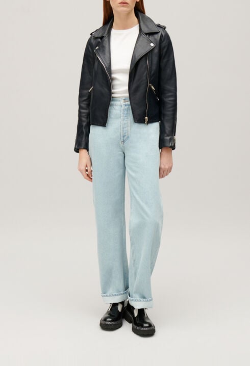 Marineblaue Jacke aus Glattleder